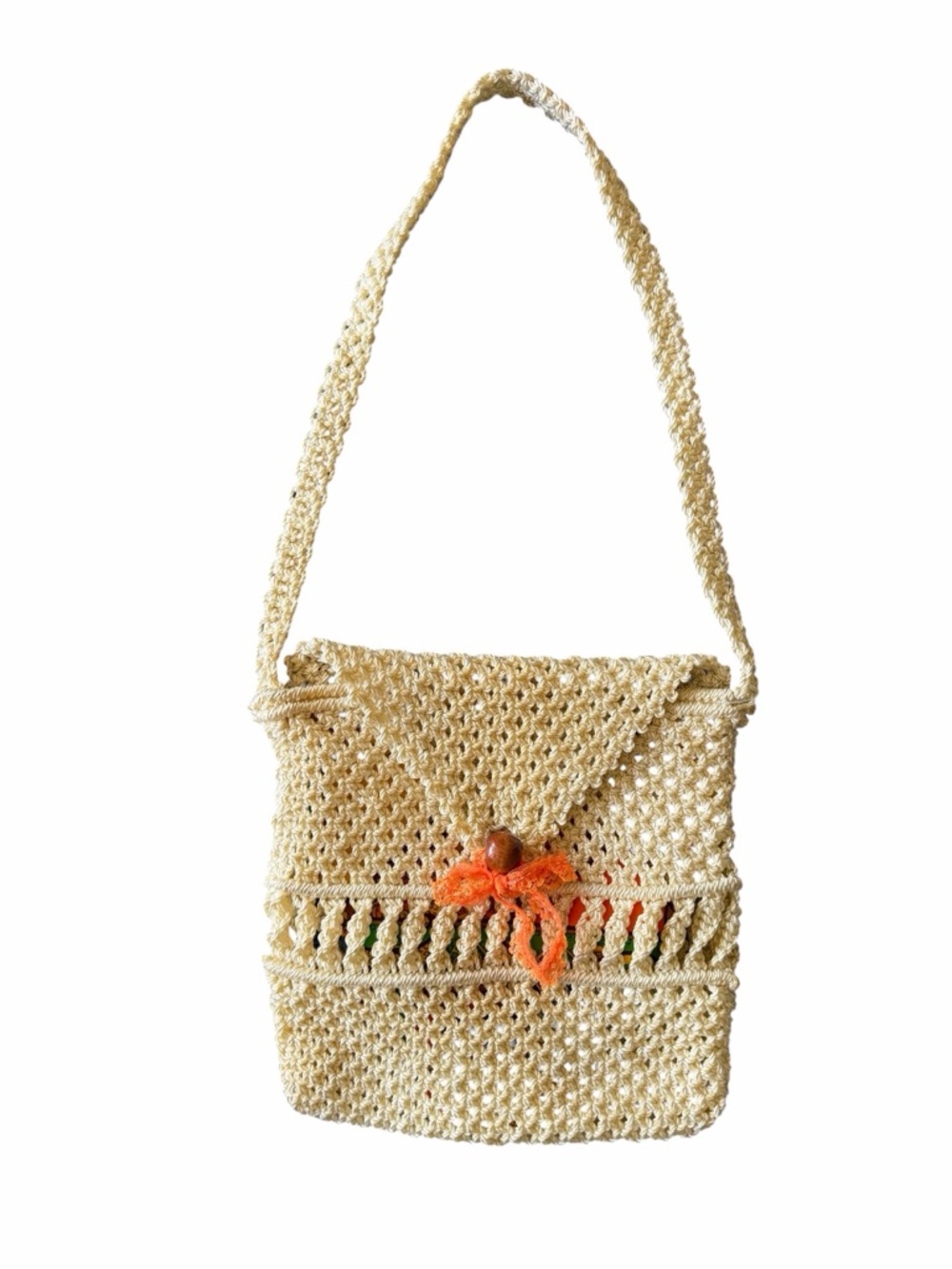 Vintage Macrame Mini Purse Boho Crochet Crossbody Bag 70s Style Lined Small - Picture 3 of 7